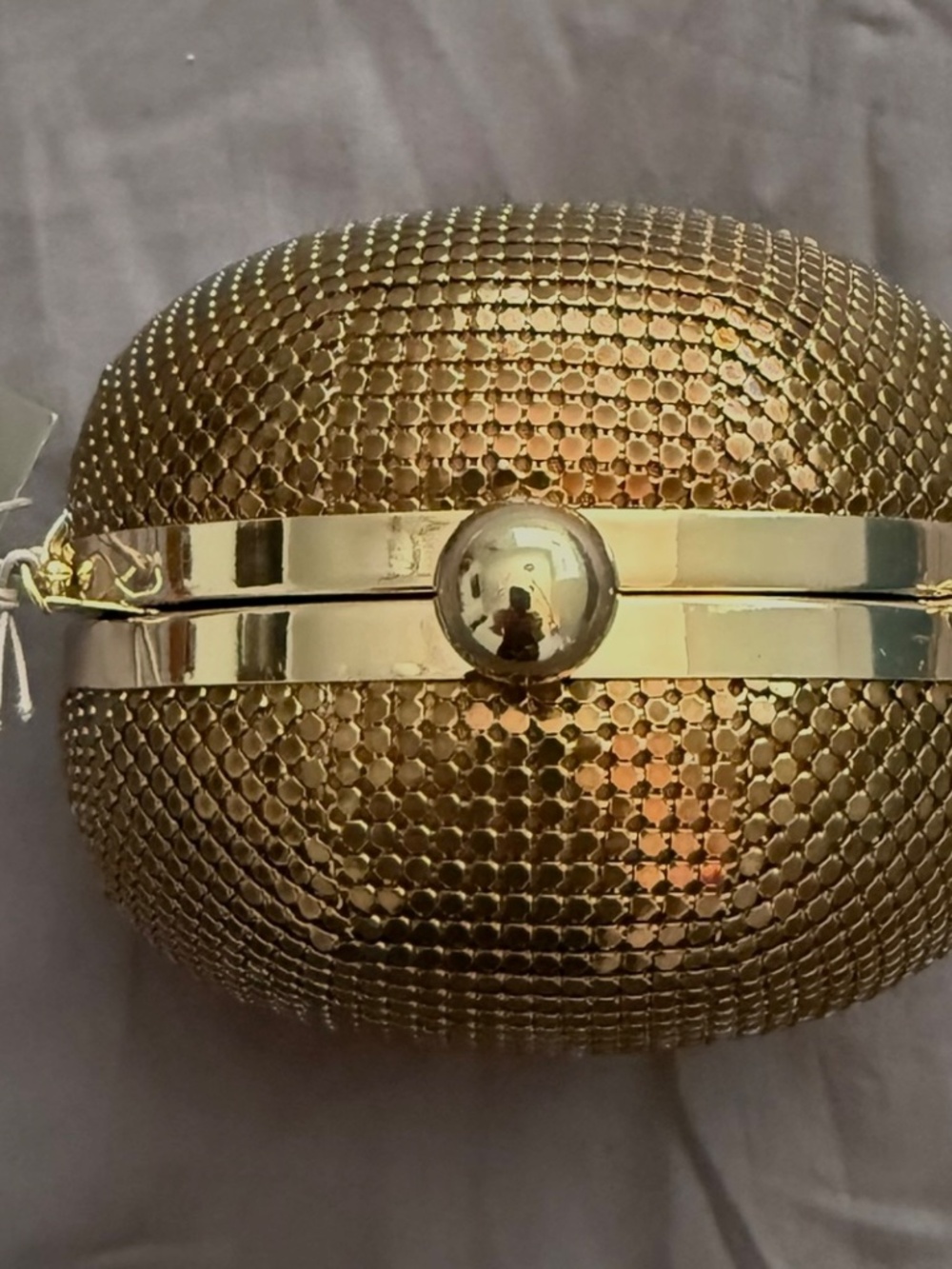 NWT Whiting & Davis Bronze Mesh Spherical Minaudière/Clutch - Picture 2 of 6